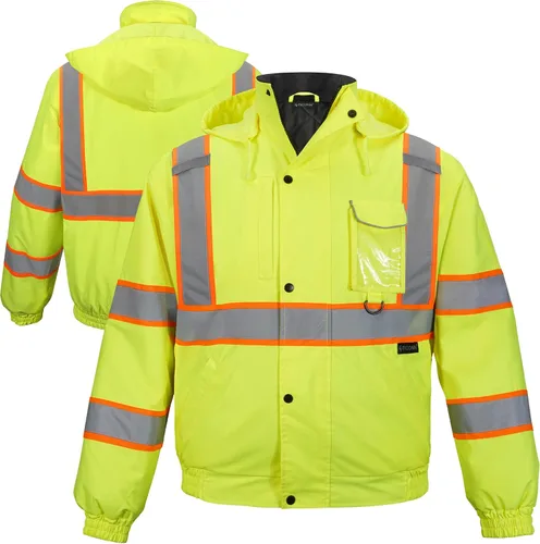 Vista 8 de TICONN Waterproof Safety Bomber Jacket, Winter Rain Jacket Hi Vis Reflective, ANSI Class 3 Work Rain Coat