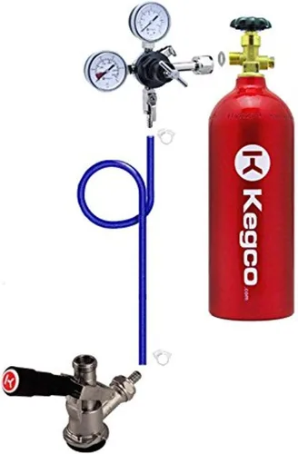 Vista 6 de Kegco Elite Series - Kit de grifo de barril de extracción directa con tanque de CO2 rojo de 5 libras