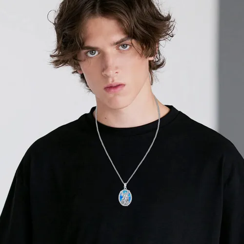 Vista 3 de Collar con colgante de San MiguelSan CristóperSan SebastiánGuadalupeÁngel de la GuardaSanta MuerteJudeJoseph para hombres y mujeres, plata de ley