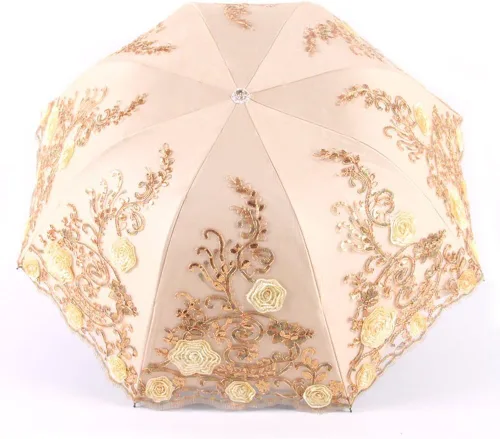 Vista 28 de Honeystore Sombrilla bordada con flor 3D plegable UV con encaje clásico