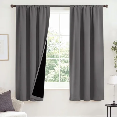 Vista 20 de NICETOWN Biscotti Beige 100% Cortinas opacas de 45" de largo para cocina, bolsillo con varilla para sótano completamente opaco, cortinas térmicas
