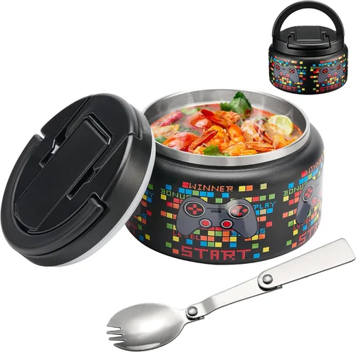 Vista 17 de BABHAMNESS Termo de sopa de 13.5 onzas para comida caliente para niños, recipiente aislado al vacío con tapa de hebilla, boca ancha, a prueba