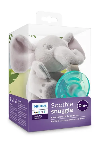 Vista 9 de Philips AVENT Soothie Snuggle Portachupetes con Chupete Desmontable, 0m+, Elefante, SCF347/03- 1 Unidad (Paquete de 1)