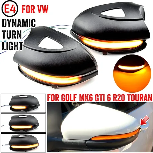 Vista 2 de Parpadeo secuencial dinámico compatible con VW GOLF 6 VI MK6 GTI R line R20 Tou-ran Variant EOS Sha-ran LED espejo lateral intermitente montaje
