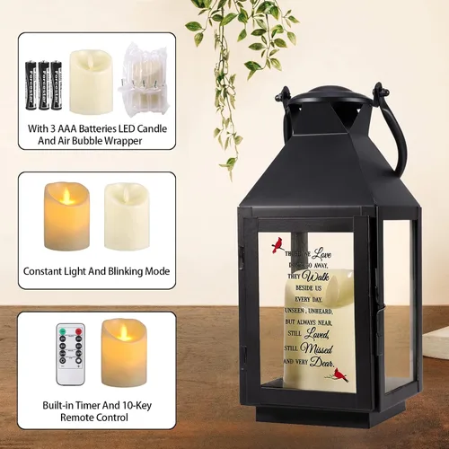 Vista 5 de Linterna conmemorativa con vela LED parpadeante y temporizador remoto, regalo de condolencias y duelo, recuerdo conmemorativo impreso UV