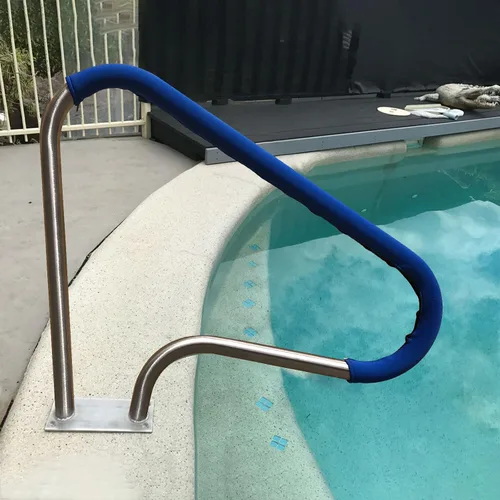 Vista 8 de 304SS Pasamanos de piscina con cubierta azul antideslizante - Barandilla de piscina enterrada de 30 x 22 pulgadas