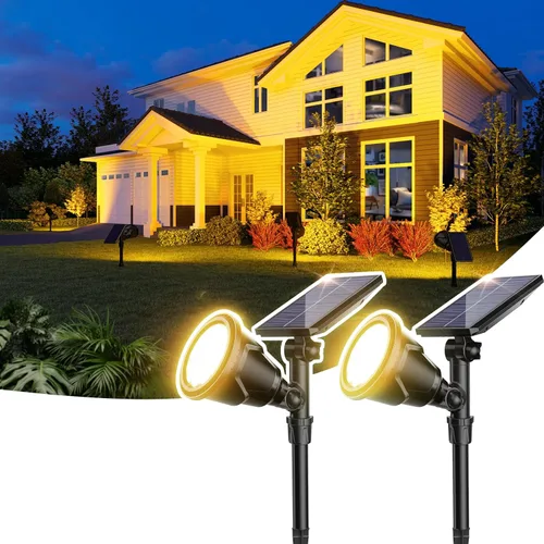 Vista 11 de ROSHWEY Focos solares para exteriores, focos de 600 lúmenes, impermeables, iluminación exterior de inundación para entrada, patio, jardín, paisaje