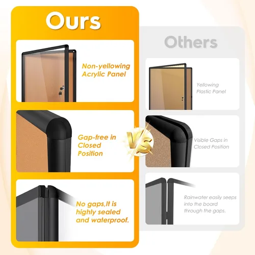 Vista 5 de Swansea - Tablero de anuncios de corcho con cierre Tamperproof, Shatter Resistant, Wall-mounted, Black Aluminum Frame, Display Board for Office