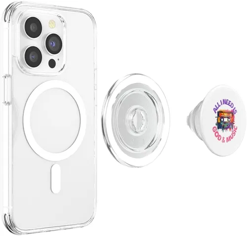 Vista 4 de God & Music - Cinta de casete vintage, retro Boombox Faith Tee PopSockets MagSafe PopGrip para iPhone