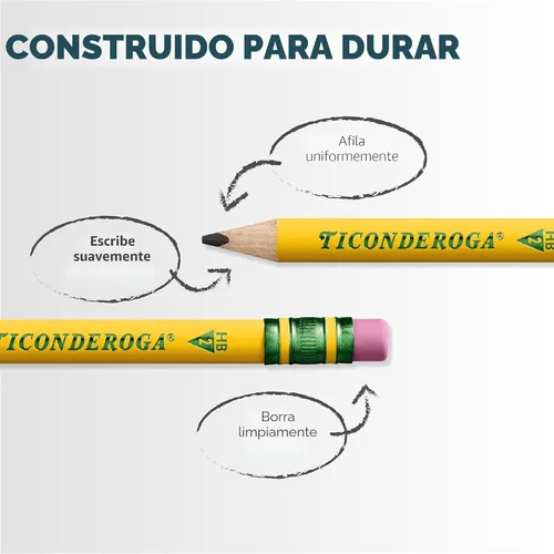 Vista 5 de Ticonderoga Mis primeros lápices cortos triangulares con estuche de madera, #2 HB suave, con borradores, amarillos, 4