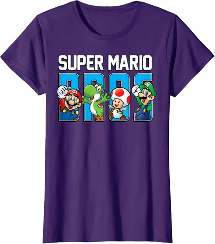 Vista 12 de Super Mario Bros Characters Letter Fill Graphic T-Shirt Camiseta, Negro