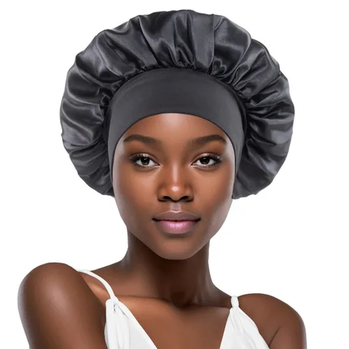 Vista 15 de Gorro de seda blanco para mujeres durmiendo, gorro de seda para dormir, trenzas de cabello rizado, gorra de satén grande para dormir, gorra de noche