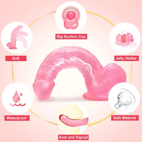 Vista 4 de Pink Jelly - Consolador realista realista de silicona para adultos, juguetes sexuales para mujeres, 9 pulgadas, material seguro para el cuerpo