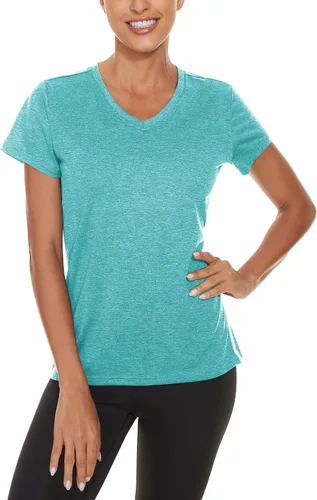 Vista 4 de TACVASEN Camisetas de manga corta para mujer, ligeras, de secado rápido, para senderismo, para exteriores
