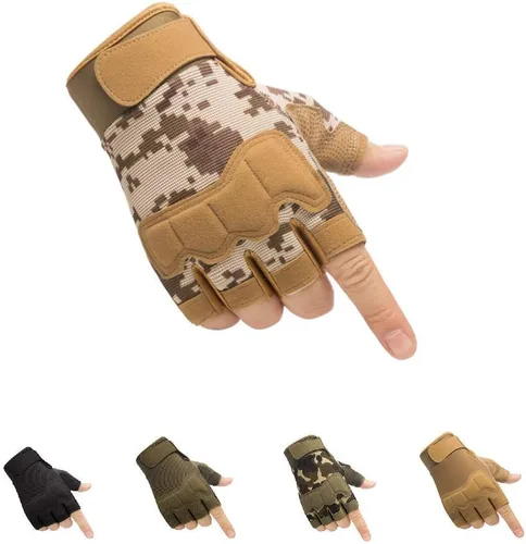 Vista 7 de HYCOPROT Guantes tácticos sin dedos, protectores de nudillos, transpirables, ligeros, para exteriores, militares, para tiro, caza, motociclismo