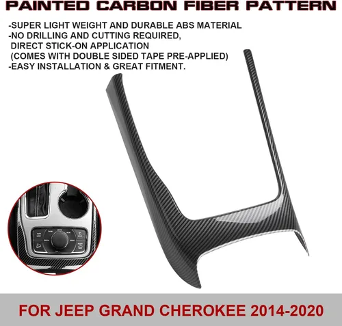 Vista 4 de Xotic Tech - Cubierta de caja de cambios de consola central con patrón de fibra de carbono para Jeep Grand Cherokee 2014-2020