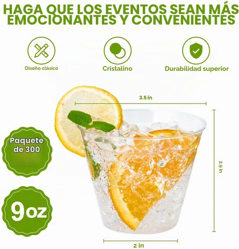 Vista 2 de JollyPack Paquete de 300 Vasos de Plástico Transparente de 9 OZ Vasos Desechables Resistentes para Beber para Navidad, Bodas, Hogar y Eventos