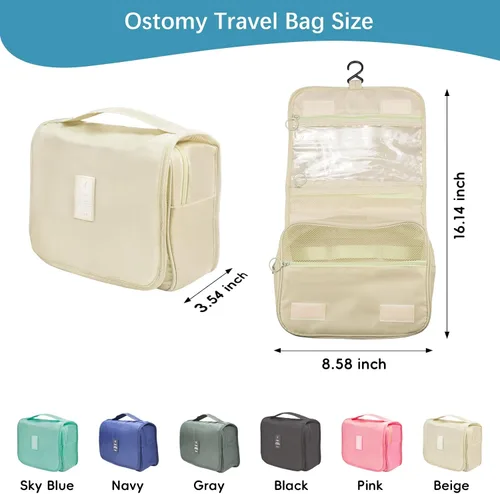 Vista 2 de Exquisita bolsa de viaje para suministros de ostomía y colostomía, la mejor opción para personas postoperatorias, con configuración colgante y Beige