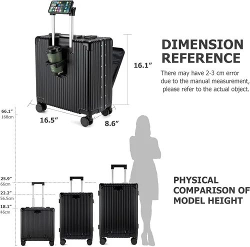 Vista 3 de feilario Equipaje rígido con ruedas giratorias expandibles, maleta de mano con cerradura TSA incorporada, con puerto USB, portavasos y soporte