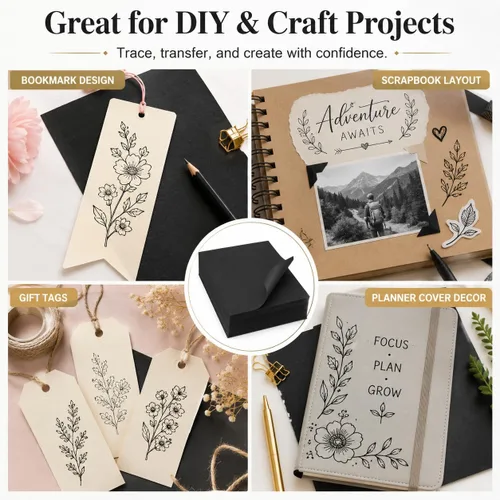 Vista 6 de psler - Papel de carbón para rastrear papel de transferencia de grafito, 30 piezas, papel de grafito negro para trazar patrones de dibujo