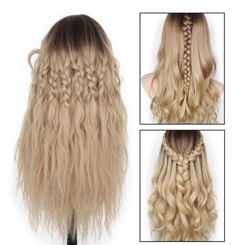 Vista 2 de Cabeza de maniquí de cabello humano con hombros y plataforma de 24 a 26 pulgadas, muñeca femenina, maniquí de entrenamiento, cabeza de maniquí