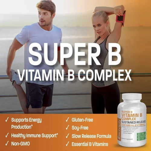 Vista 6 de Bronson Complejo de vitamina B Super B de liberación lenta sostenida + vitamina A 10,000 UI Fórmula premium sin OMG