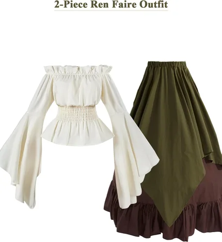 Vista 5 de NSPSTT - Vestido de estilo victoriano para mujer Verde militar y marrón oscuro