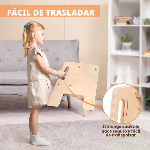 Vista 5 de Taburete para niños pequeños, taburete de madera ajustable en altura de 2 pasos para niños, taburete para entrenamiento del orinal con asas