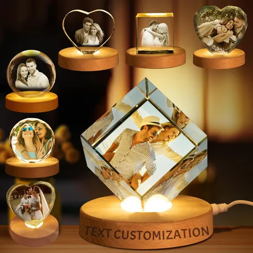Vista 9 de Regalo de foto de cristal 3D personalizada – Imagen personalizada para el Día del Padre, cumpleaños, aniversario – Recuerdo para papá, parejas