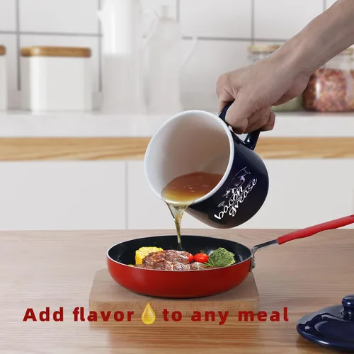 Vista 5 de ONTUBE Contenedor de grasa de tocino de cerámica con colador, recipiente de grasa para almacenamiento de aceite de cocina, protector de grasa