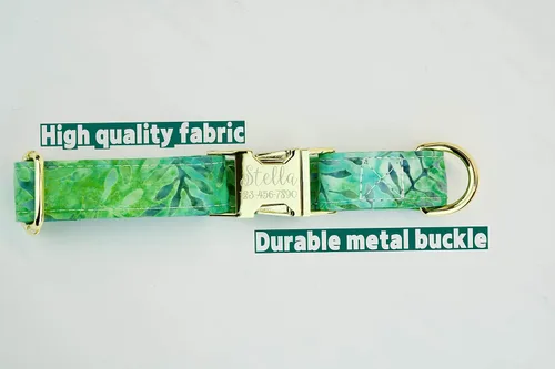 Vista 2 de Tropical Green Dog Collar w/Metal Buckle or Plastic Hand Made Custom Engraved Personalized Collar 1 inch Wide Designer Collars