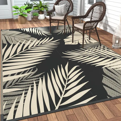 Vista 19 de GENIMO - Alfombra para exteriores de 6 x 9 pies, para patio, espacios amplios, reversible, de pajillas de plástico, alfombra impermeable para Azul