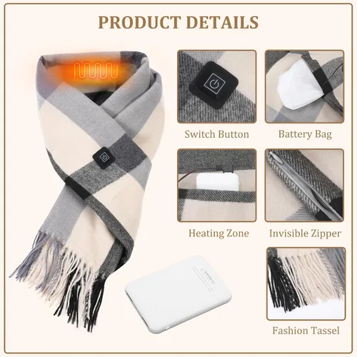 Vista 5 de LINGSFIRE - Bufanda térmica para mujeres y hombres, bufanda térmica eléctrica recargable, almohadilla térmica para el cuello, portátil, funciona