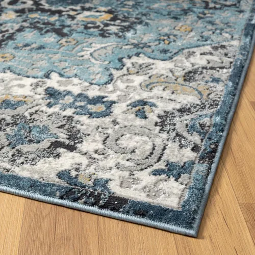 Vista 9 de LUXE WEAVERS Alfombra marroquí de medallón azul de 5 x 7 para salas de estar