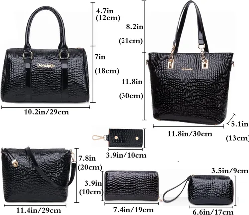 Vista 4 de Juego de 6 bolsos de mano para mujer, con asa superior, carteras cruzadas, cartera Negro