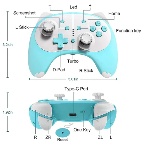 Vista 6 de KINGEAR Wireless Switch Controller, Cute Cat Switch Pro Controller for SwitchLiteOLED, Gaming Controller Gamepad with Wake-up,Dual Vibration,Gyro