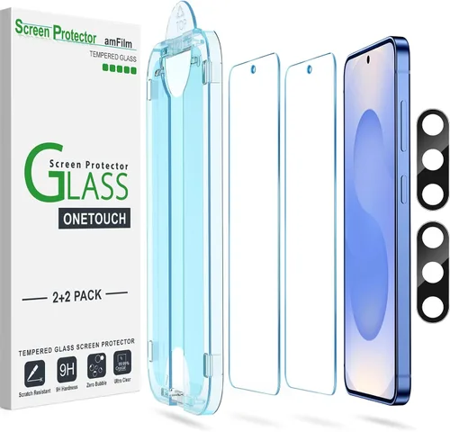 Vista 8 de amFilm OneTouch - Protector de pantalla para Samsung Galaxy S22 5G de 6.1 pulgadas, dureza 9H con protector de lente de cámara, más fácil