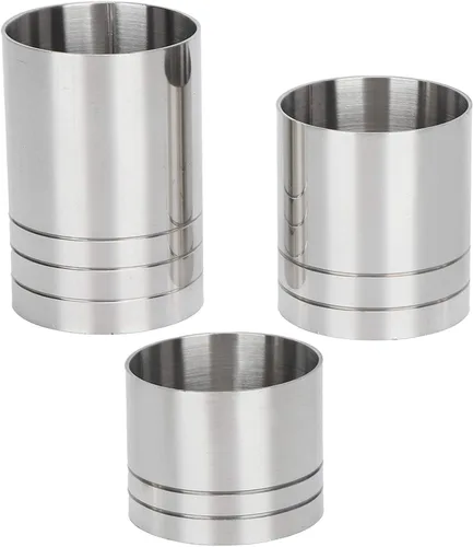 Vista 4 de Juego de 3 tazas medidoras de acero inoxidable para cóctel, color plateado (0.8 fl oz+1.2 fl oz+1.7 fl oz)