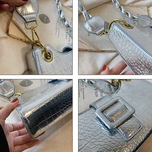 Vista 5 de Bolso plateado para mujer, bolsos cruzados, bolsos de noche Y2K, bolsos hobo, bolsos de hombro, bolsa de mano para mujer 2023