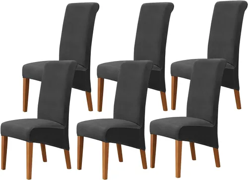 Vista 33 de Juego de 2 fundas de terciopelo para sillas de comedor, color beige, fundas elásticas para sillas de comedor y cocina, reutilizables, protector