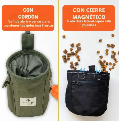 Vista 4 de INSPECTOR TAIL Bolsa de golosinas para perros con cordón para evitar derrames, bolsa de 2 tazas Manos libres con 4 formas de llevar bolsa