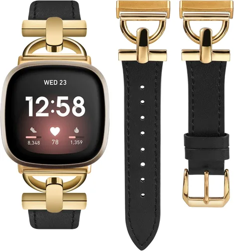 Vista 12 de Wearlizer Correa de cuero compatible con Fitbit Versa 3/4 Sense 2, correa de cuero elegante con hebilla de metal en forma de D para reloj
