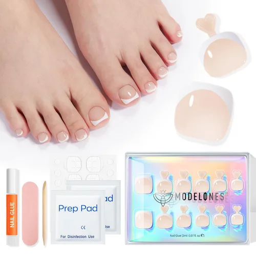 Vista 8 de Modelones Uñas cortas a presión, uñas cuadradas con punta francesa desnuda