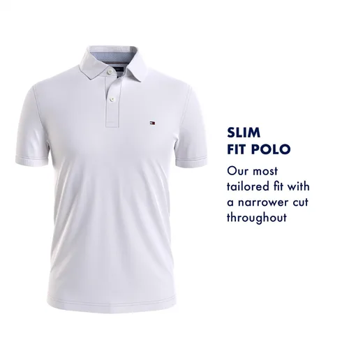 Vista 3 de Tommy Hilfiger Polo de piqué elástico de manga corta para hombre en corte ajustado, Cobalto