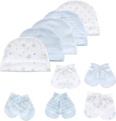 Vista 8 de MAMIMAKA Conjunto de gorro y manoplas para bebé recién nacido, gorras para bebés, niños y niñas de 0 a 6 meses, 100% algodón Oso/Marrón/Beige Hpgm34