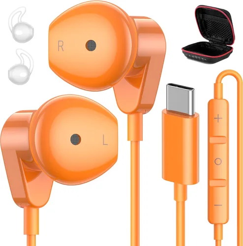 Vista 10 de APETOO Auriculares USB C para iPhone Air 17 16 Pro Max 15 Plus iPad, Samsung S25/S24/S23/S22/S21 HiFi Stereo USB-C Auriculares con cable