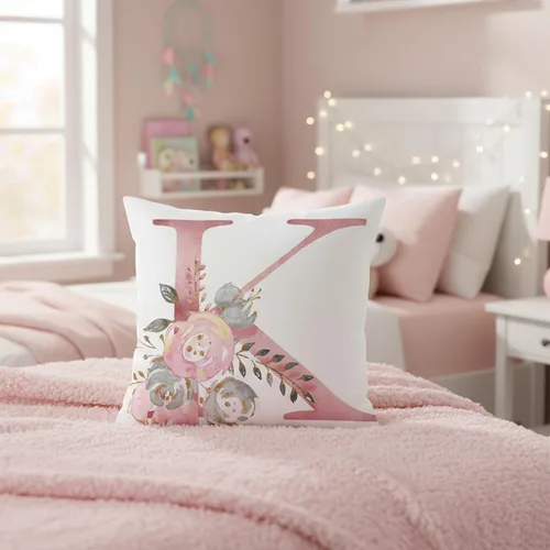 Vista 5 de Fundas de almohada rosa, lindas fundas de almohada decorativas con alfabeto, fundas de cojín cuadradas, protectores de almohada con letras