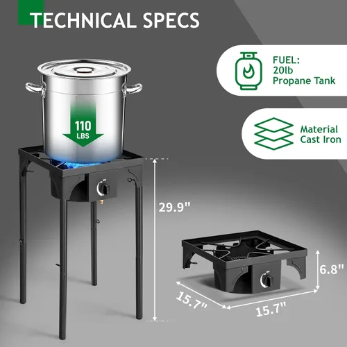 Vista 5 de Outvita Estufa de camping de gas portátil de 75,000 BTU, quemador de propano para exteriores con regulador de 20 psi, cocinilla individual de alta