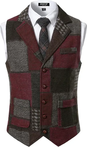 Vista 7 de JEMITOP Chaleco de traje casual de patchwork vintage para hombre con Gris