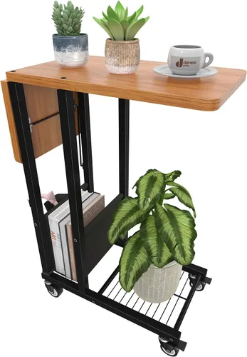 Vista 10 de Simple Trending - Mesa auxiliar en forma de C, mesa lateral para sofá, pequeña mesa de sofá con bandeja para TV y marco de metal para sala de estar